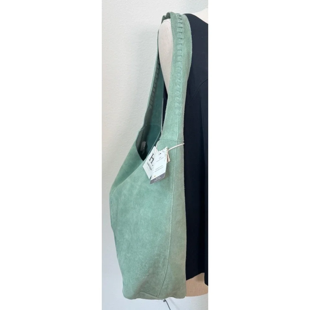 Haute Hippie Style Festival Suede Hobo Bag Green Braided Details Interior Pouch